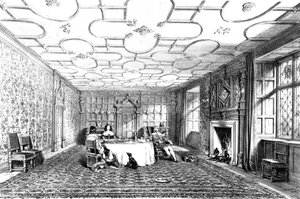 Eetkamer, Levens, Westmorland, 1848 door Joseph Nash